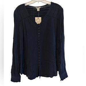 New Bass Cotton Button Front Raglan Lace Valentine Date Night Shirt M